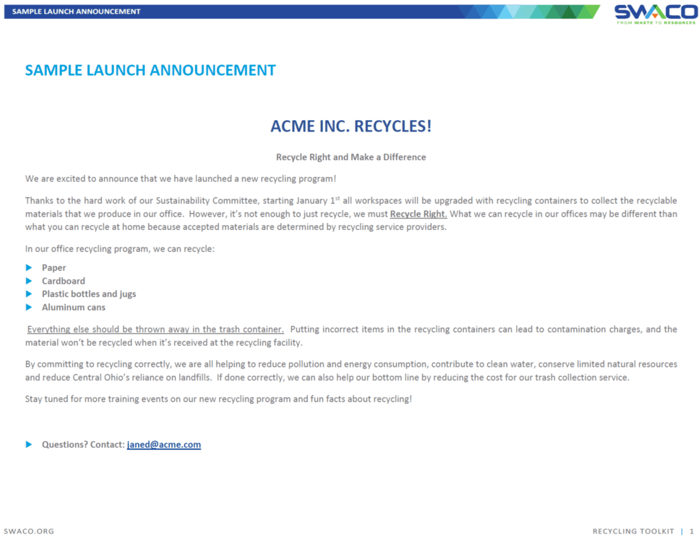 Sample Launch Announcement