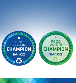 The SWACO Business Recycling Champion badge and the SWACO Food Waste Champion badge