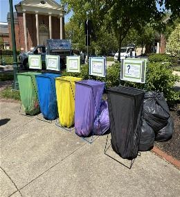 Different color-coded recycling bags.