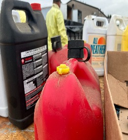Several containers of household hazardous waste.