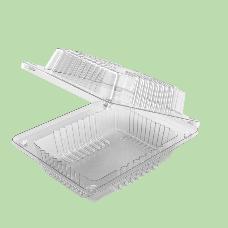An empty clamshell container