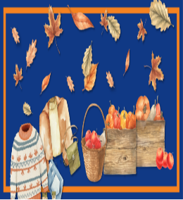 Autumn things on a blue background