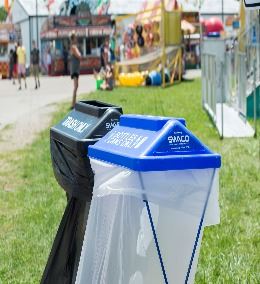 Recycling bins at a festival