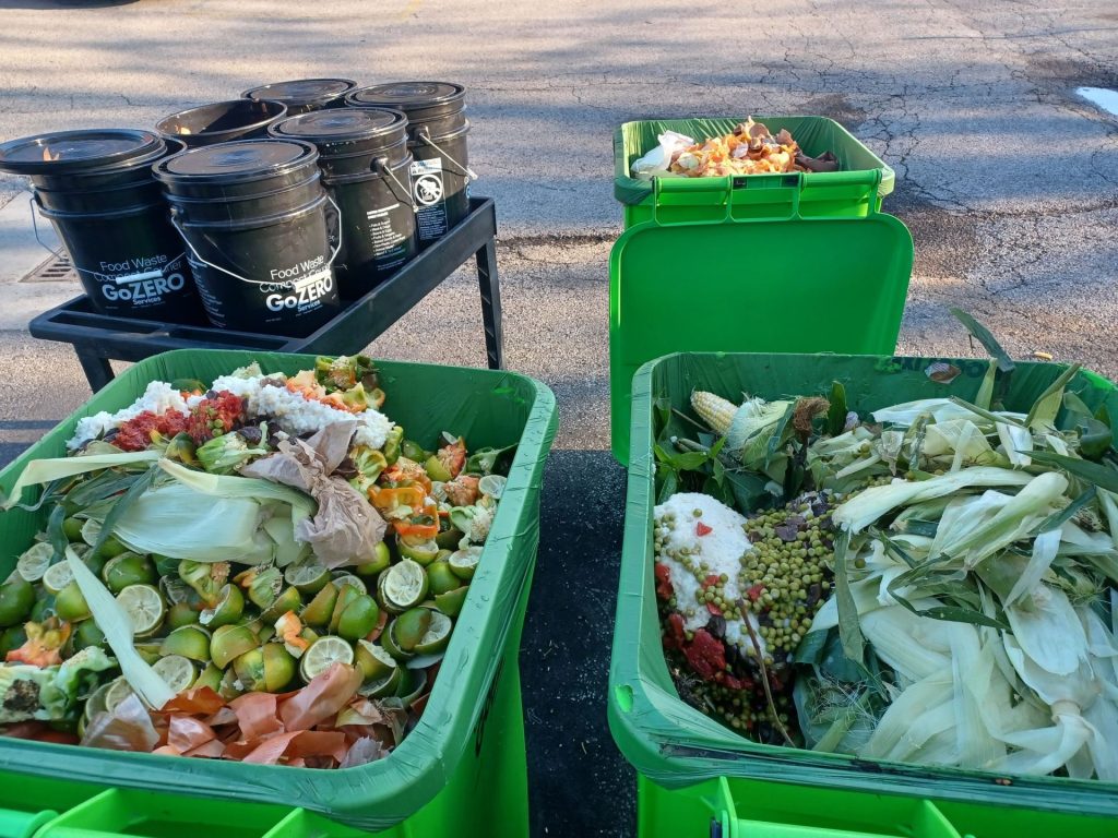 Bins filled with food waste to be composted