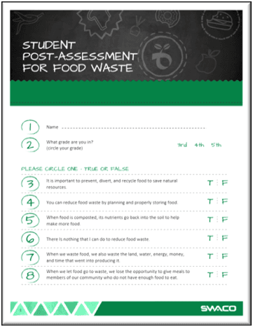 Student Post-Assessment For Food Waste