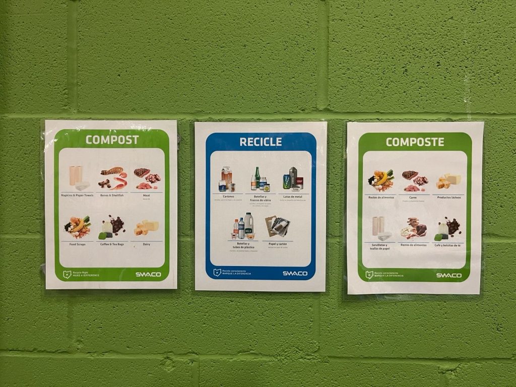 Signage on what can be recycled and what can be composted