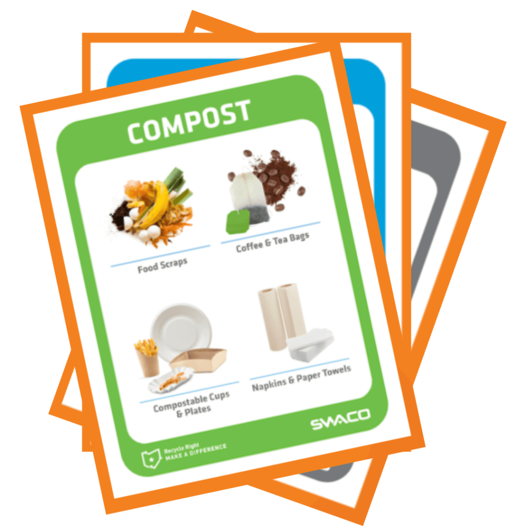 Informative signs on what can be composted.